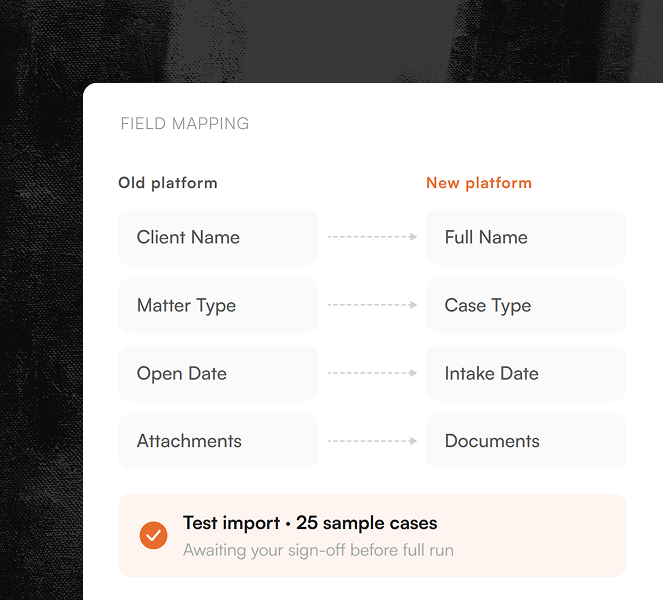 Exporting and mapping immigration case data to the new platform.
